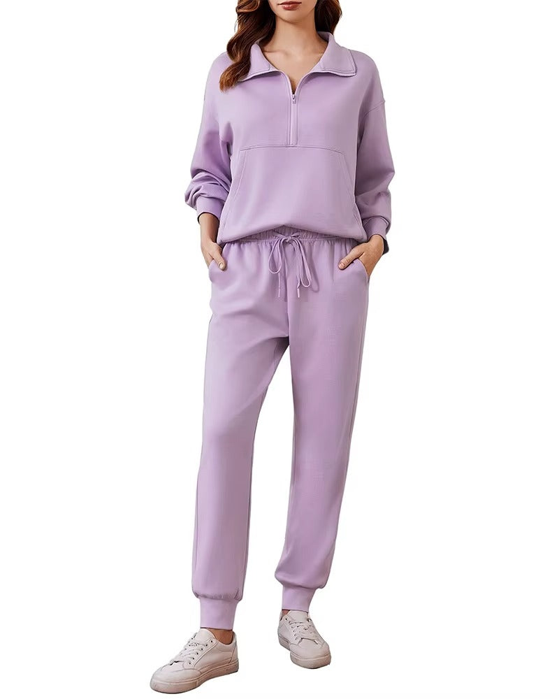 Sets for Women 2025 Fall Travel Outfits Long Sleeve Tracksuit Joggers Sets Half Zip Sweatsuit Matching Set