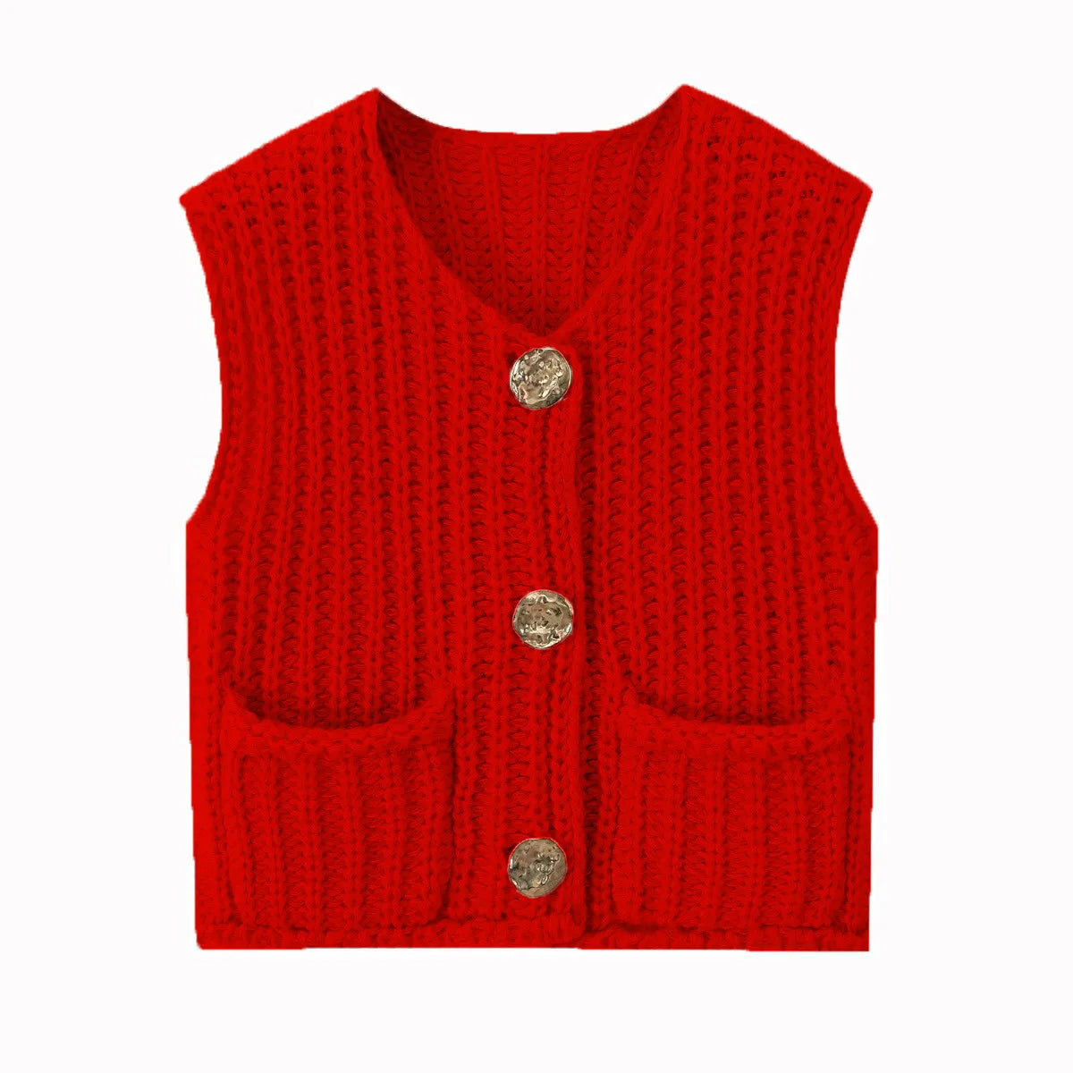 Women Solid Color Button Knit Vest V-neck Waistcoat Knitwear Sweater V-Neck Sleeveless Tops Spring Autumn Fashion Casual Sweater