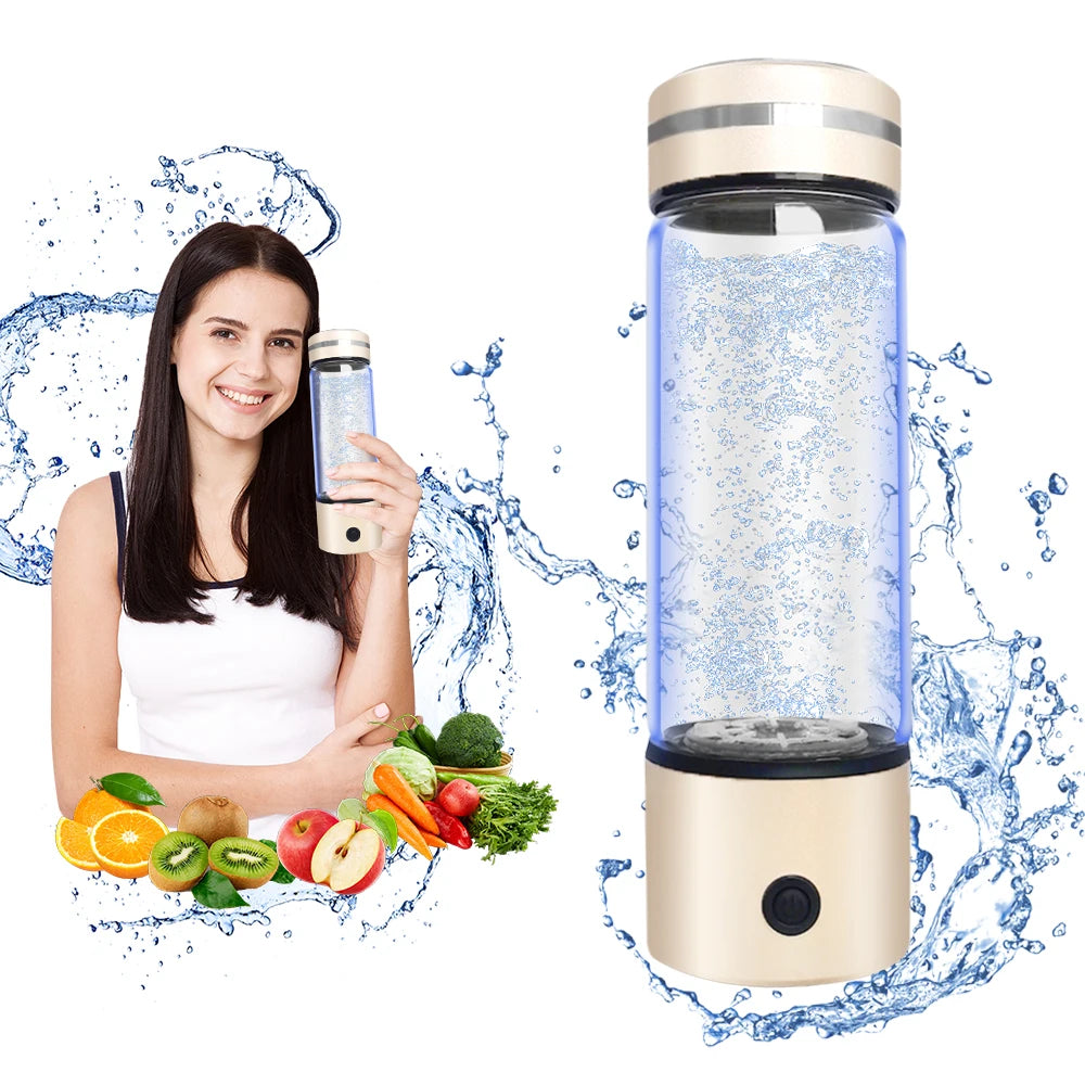 SPE PEM Platinum Coating H2 Water Ionizer 330ml Glass Hydrogen Bottle Water Molecular Hydrogen Water Bottle