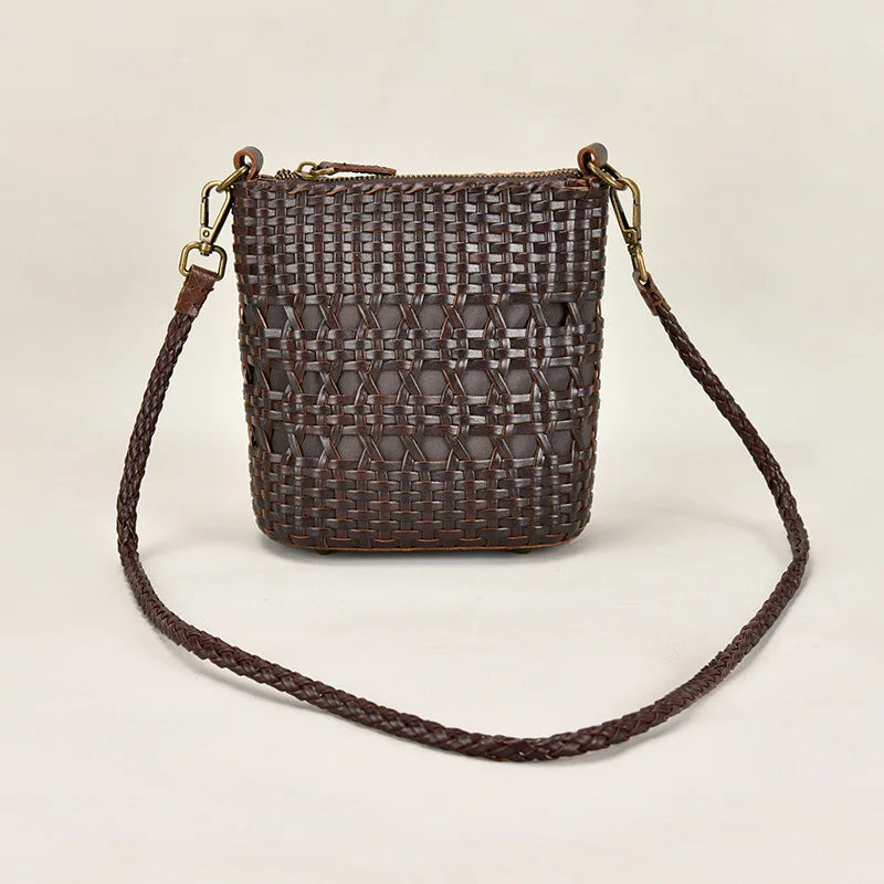 2025 New Luxury Handmade Woven Genuine Leather Messenger Bag Fashionable Colorful Basket Bag Zipper Waterproof