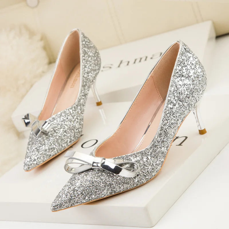 Customized Designer Women's Fine Butterfly Shining Cloth Women's Luxury Chinese High Heels Fashion Elegant Exquisite Women's Sho