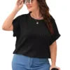 Fashion Women's 2025 Summer New Large Solid Color Short sleeved T-shirt