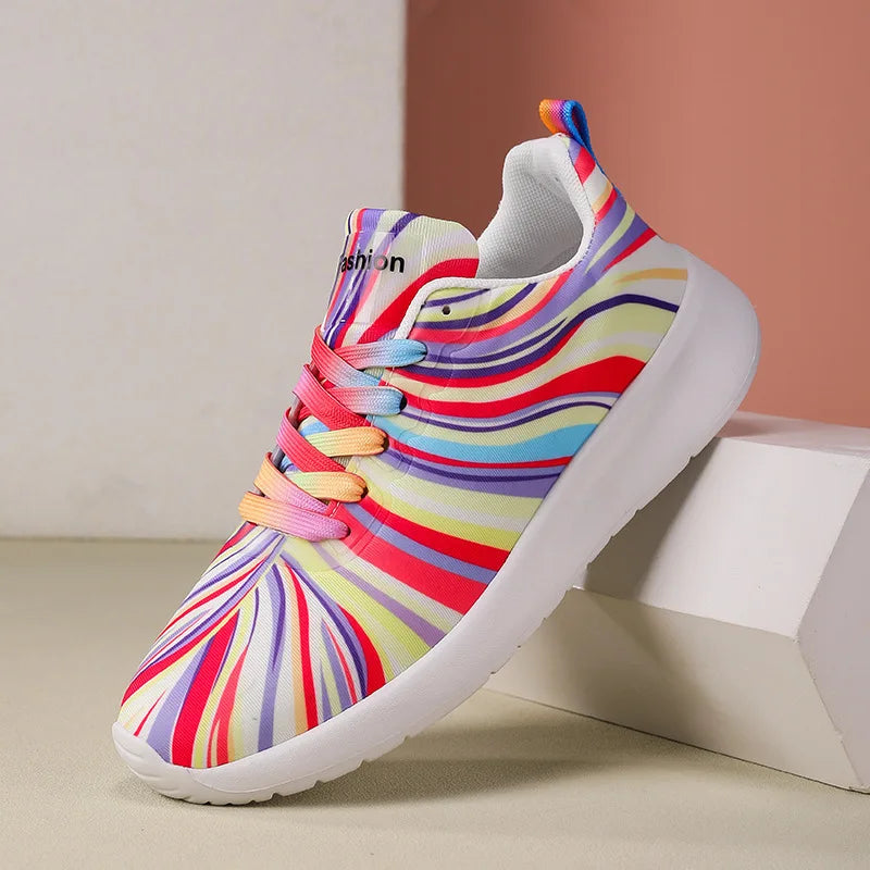 New Large Size Lace-up Colorful Canvas Flat Shoes for Women