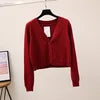 Korea Design Fashion Women's Sweet Style Sweater High Waist Long-sleeve V-neck Knitting Buttons Cardigan