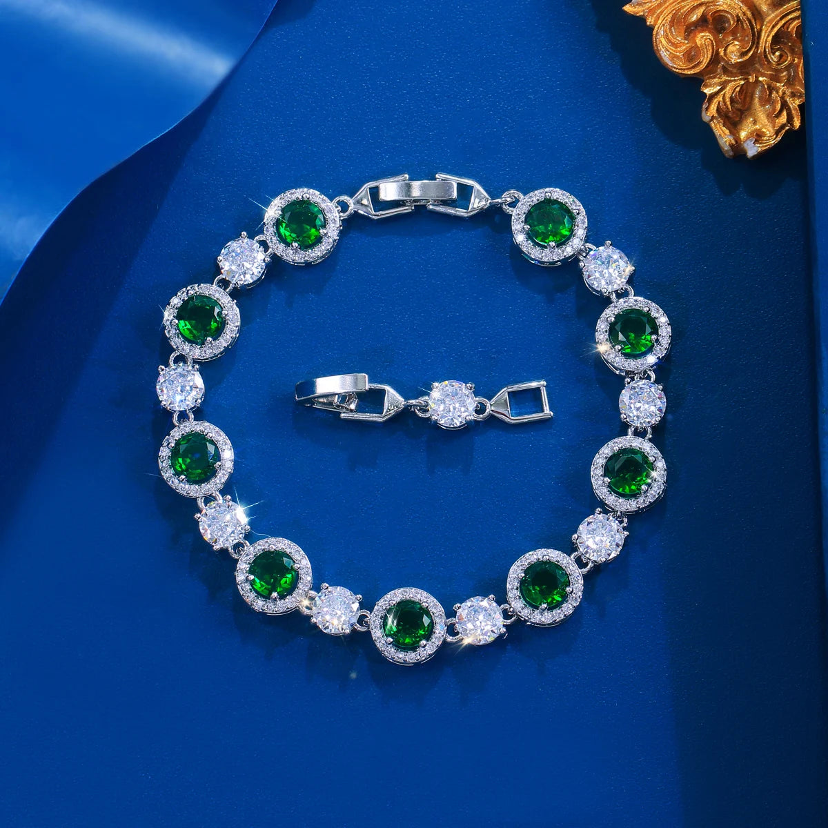 Elegant Bracelet Rhodium Plated Green White Round CZ Tennis Chain Link Bracelet for Women Brides Jewelry Costume Accessories