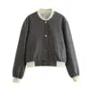 2025 Women's Double Pockets Clash Color Biker Pilot Jacket Coat Tops