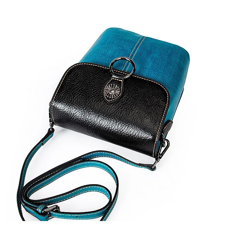 Girls Fashion Real Leather Crossbody Shoulder Bag with Zipper Closure