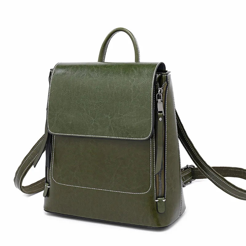 Genuine Leather Large Capacity Backpack for Girls ,Women Famous Brand Designer's Classics with Custom Logo Summer Cover Closure