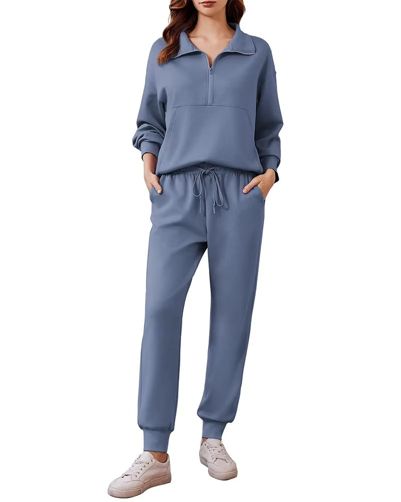 Sets for Women 2025 Fall Travel Outfits Long Sleeve Tracksuit Joggers Sets Half Zip Sweatsuit Matching Set