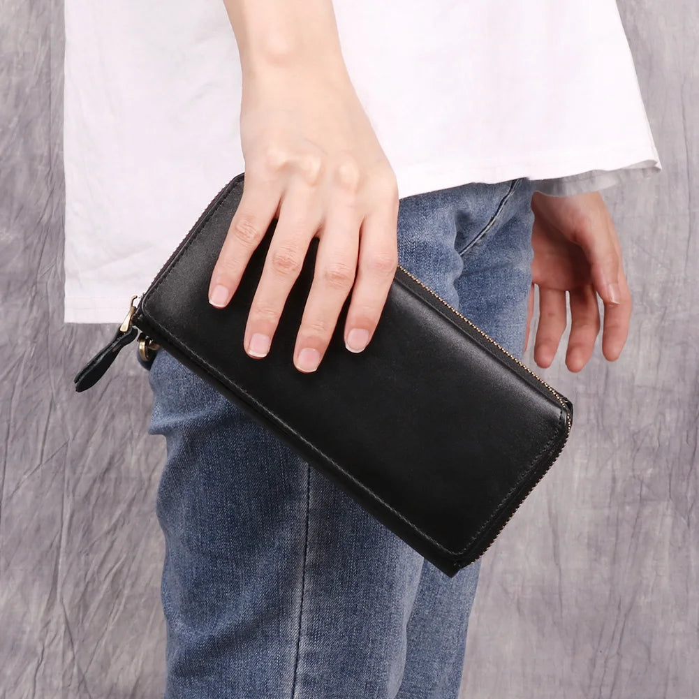 Unisex Purse Genuine Leather Bags 2025 Fashion Style Multi-Card Clutch Pack Cell Phone Leather Handbag