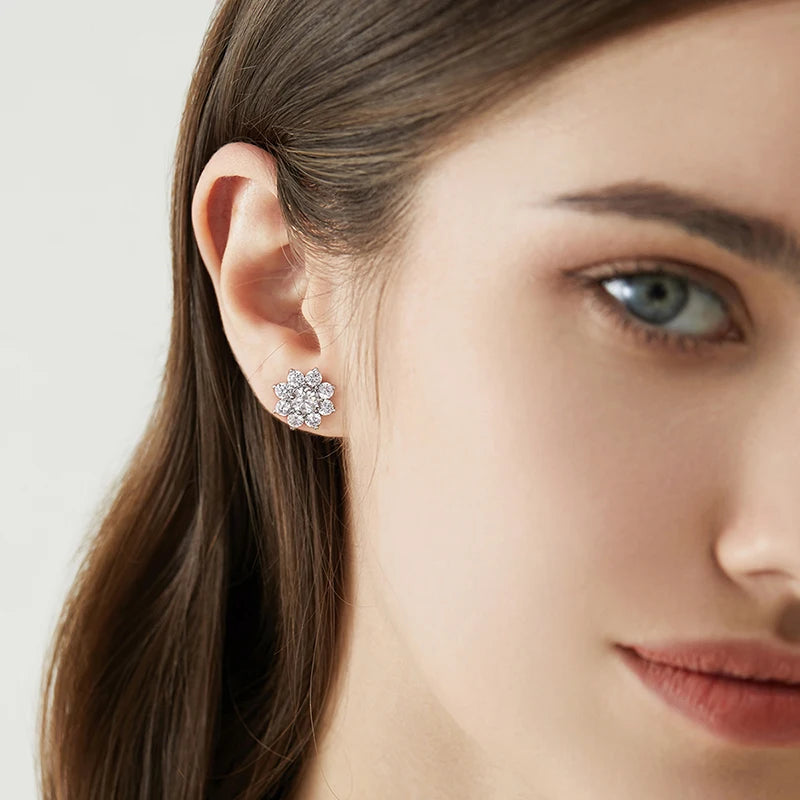 GRA 0.5CT Moissanite Diamond Flower Stud Earring for Women 925 Sterling Silver Solitaire Eternity Wedding Party Jewelry Set
