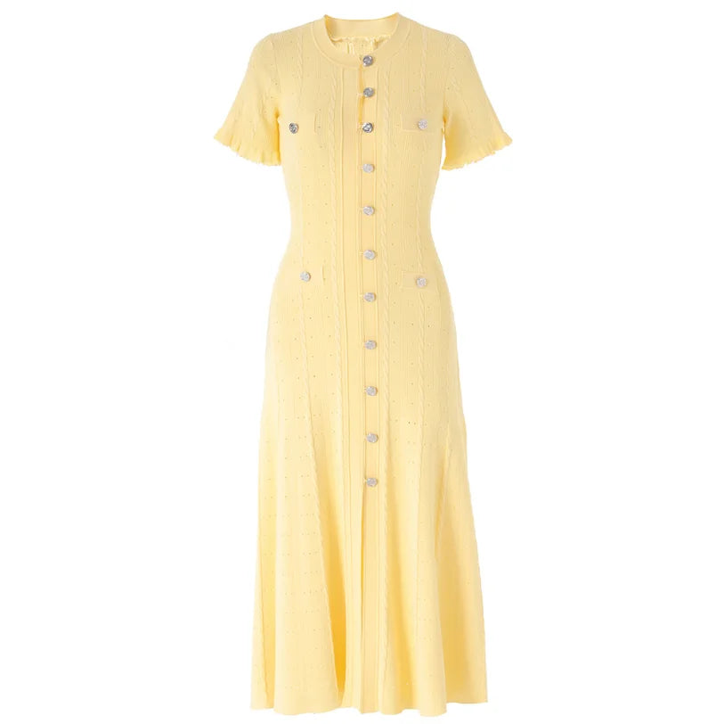 High Quality Knitting Party Summer Short Sleeve Dress Women Elegant Fashion Midi Knitted Dress