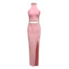 Elegant Black High Slit Skirt Top Set Women's Party Wear Formal Two Piece Bandage Set