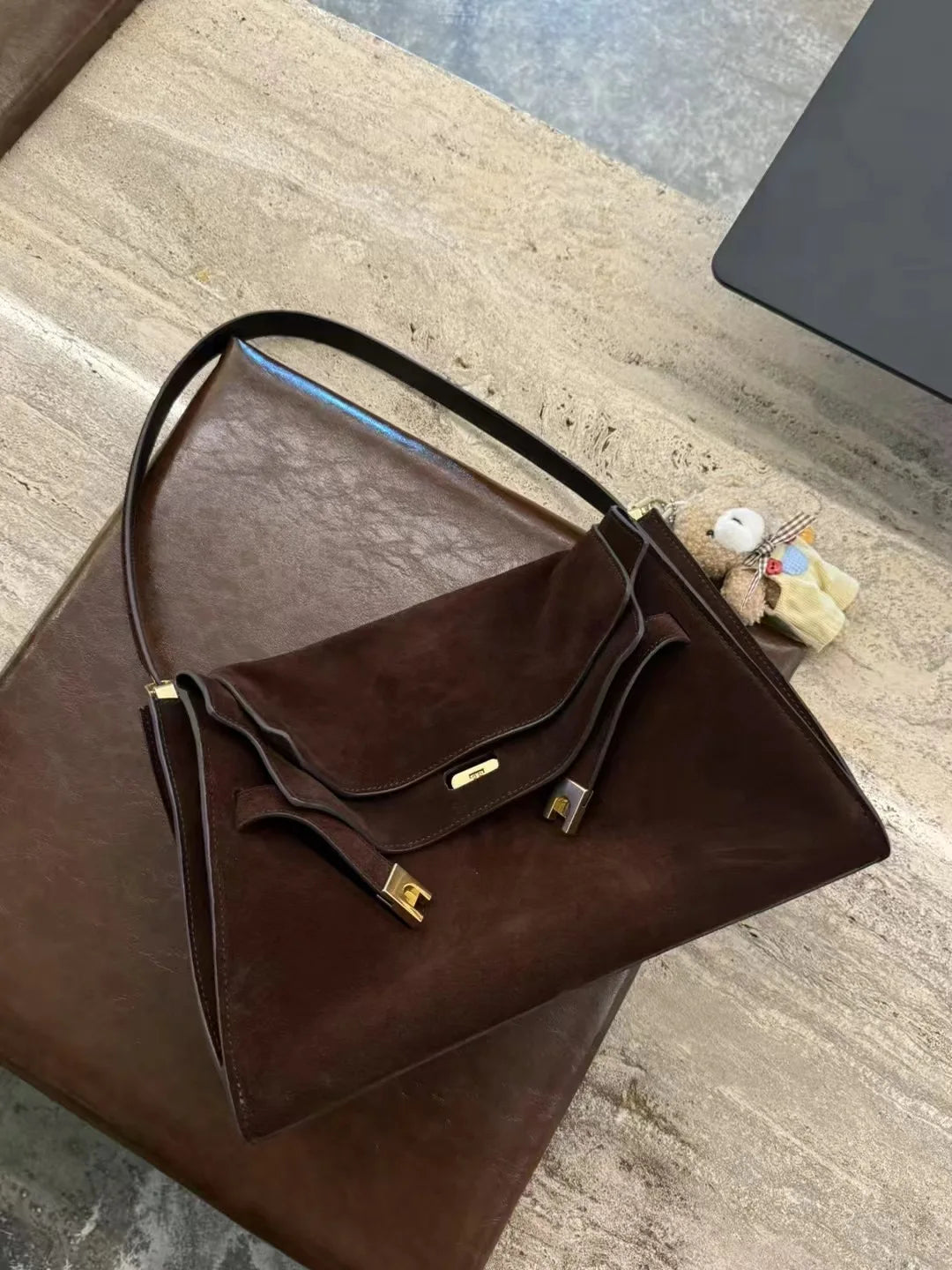 Advanced Suede Armpit Bag Doublelee Frosted Cowhide Genuine Leather Tote Shoulder Bag for Women Autumn Winter New Collection