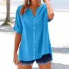 2025 Spring Fall Summer New Shirt Casual Loose Button V-neck Large Short Sleeve Top Women's Shirt