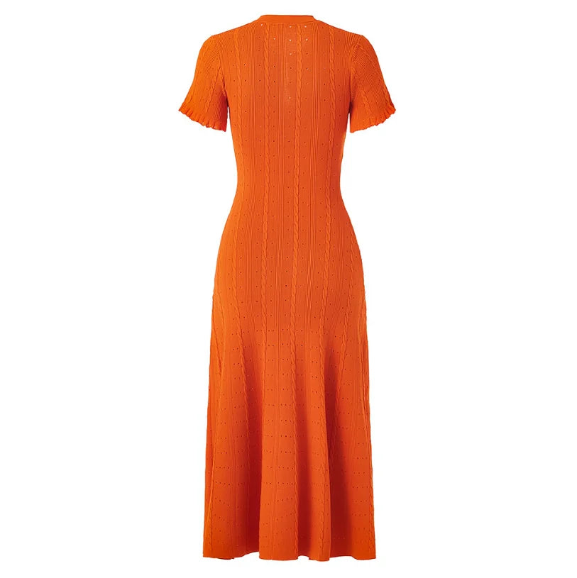 High Quality Knitting Party Summer Short Sleeve Dress Women Elegant Fashion Midi Knitted Dress