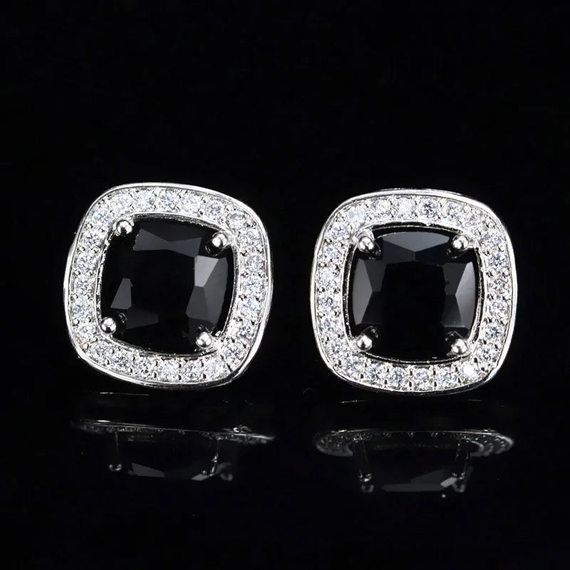 8 Color Options High Quality Square Shaped Cubic Zircon Stone Pink Crystal Fashion Stud Earrings for Women Daily Wear Jewelry