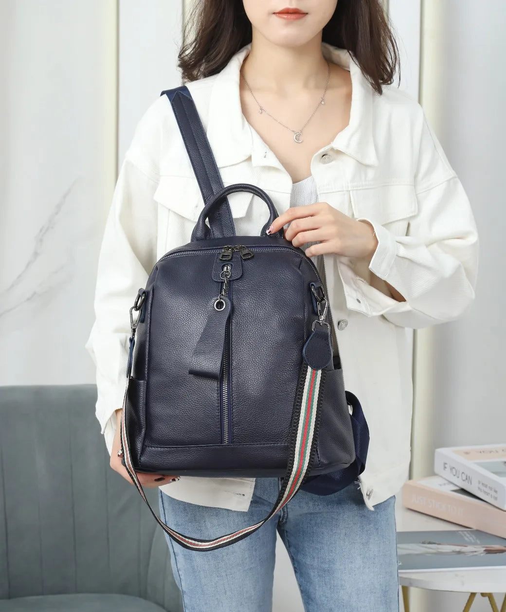 High Quality Girls Genuine Real Leather Backpack Casual Shoulder Bag Full Grain Cowhide Luxury Handbag for Lady Girl Wholesale