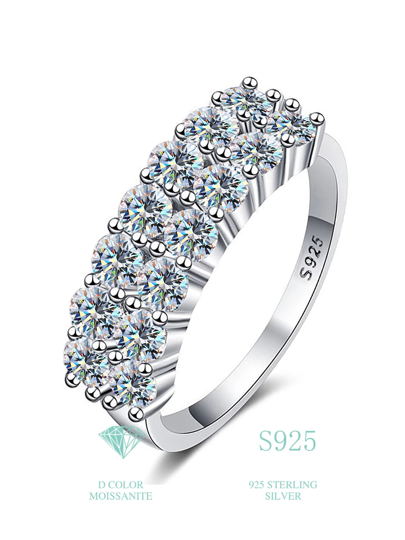 Cluster GRA Certified Moissanite Diamond Ring 925 Sterling Sliver Iced Out Hip Hop Tennis Eternity Band Cuban Link Fine Jewelry