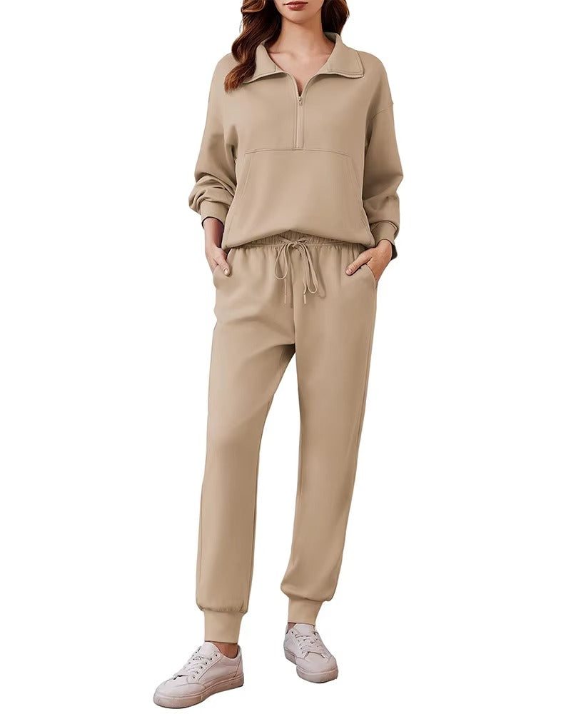 Sets for Women 2025 Fall Travel Outfits Long Sleeve Tracksuit Joggers Sets Half Zip Sweatsuit Matching Set