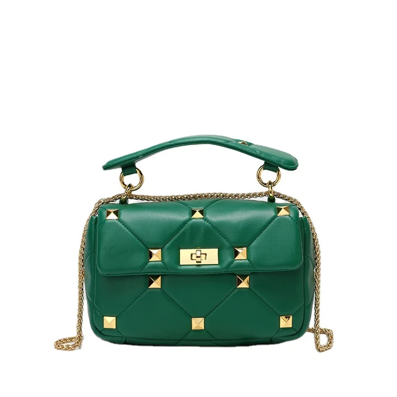 Trendy Leather Square Sheep Leather Designer Black square Shoulder Crossbody Studded Bag Purse Handbags for Women