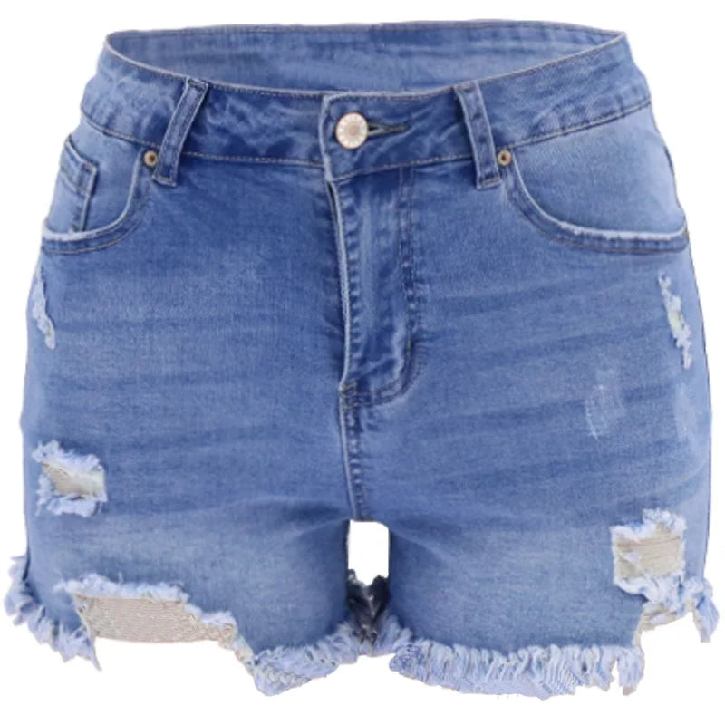 Women's Summer Shorts Washed Cotton Temperament Casual Ordinary Light-colored Straight-leg Pants Mid-waist Denim Jeans