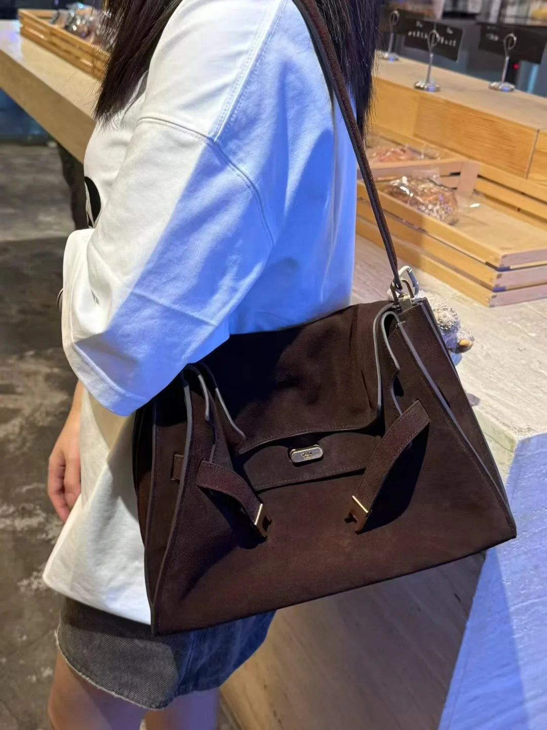 Advanced Suede Armpit Bag Doublelee Frosted Cowhide Genuine Leather Tote Shoulder Bag for Women Autumn Winter New Collection