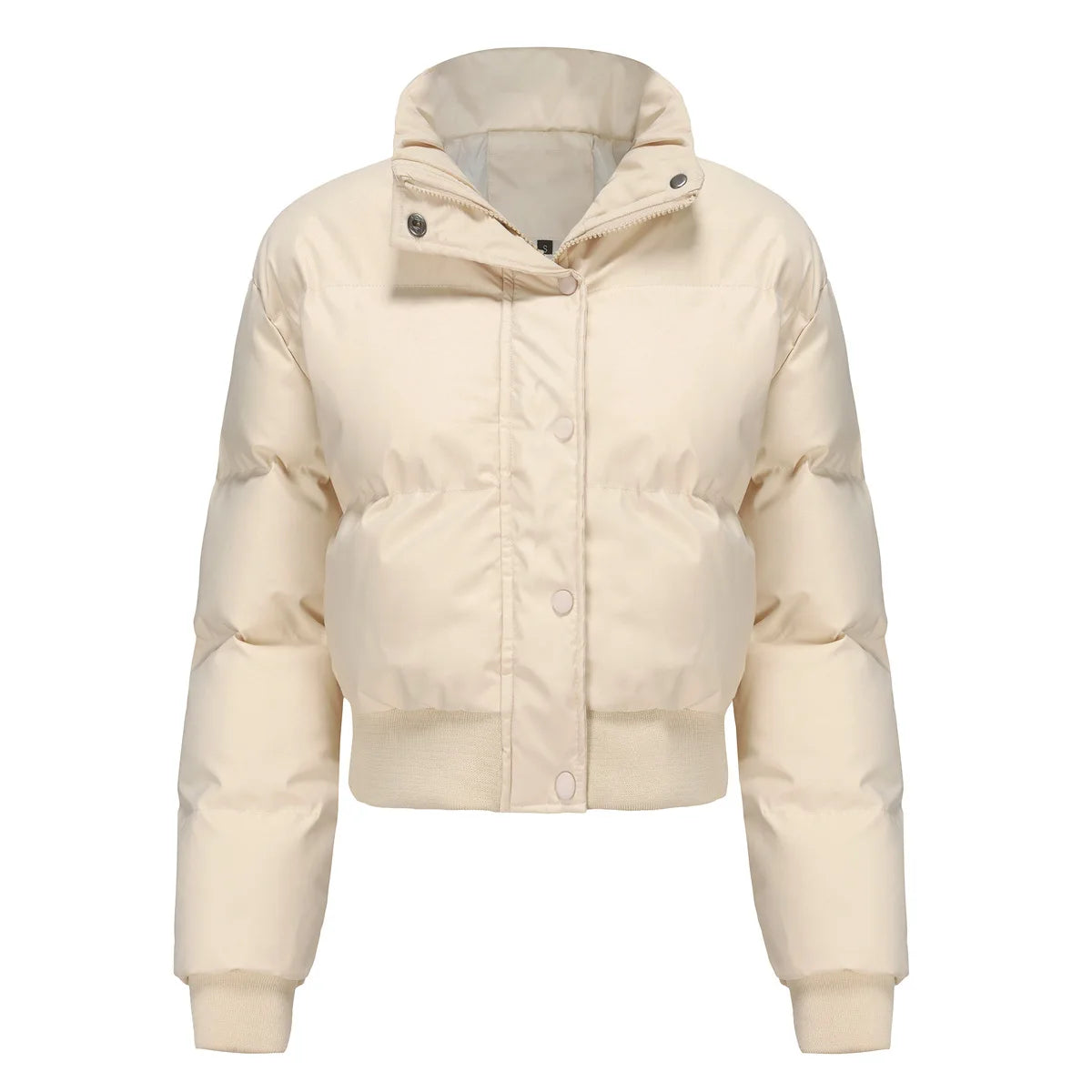 2025 Winter Women Padded Short Coat Solid Color Quilted Jacket Long Sleeve Stand Collar Zipper Button Warm Casual Bread Coat