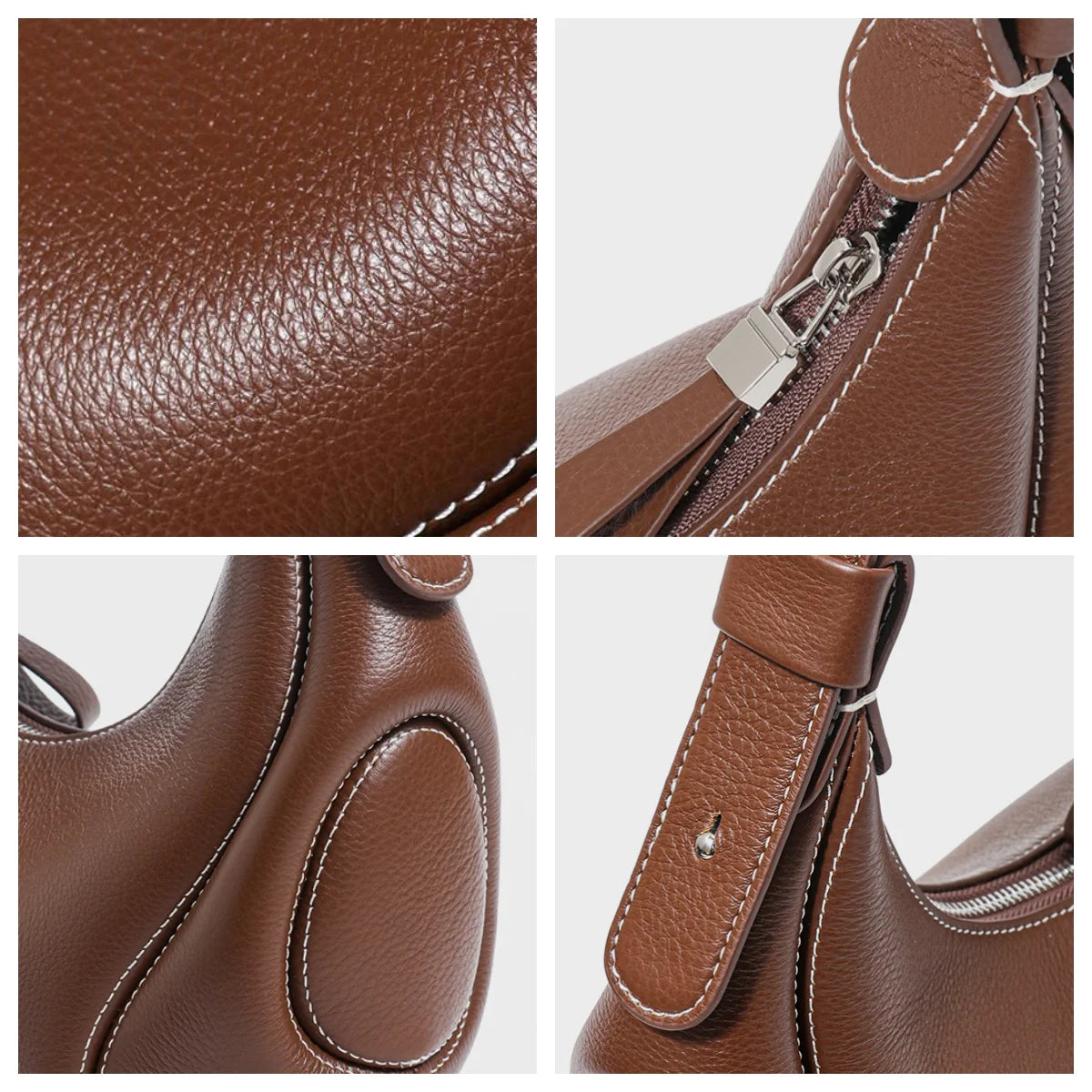 Women's Customized Half-Moon Underarm Shoulder Handbag Fashionable Genuine Cowhide Leather Bag Adjustable Strap Full-Grain