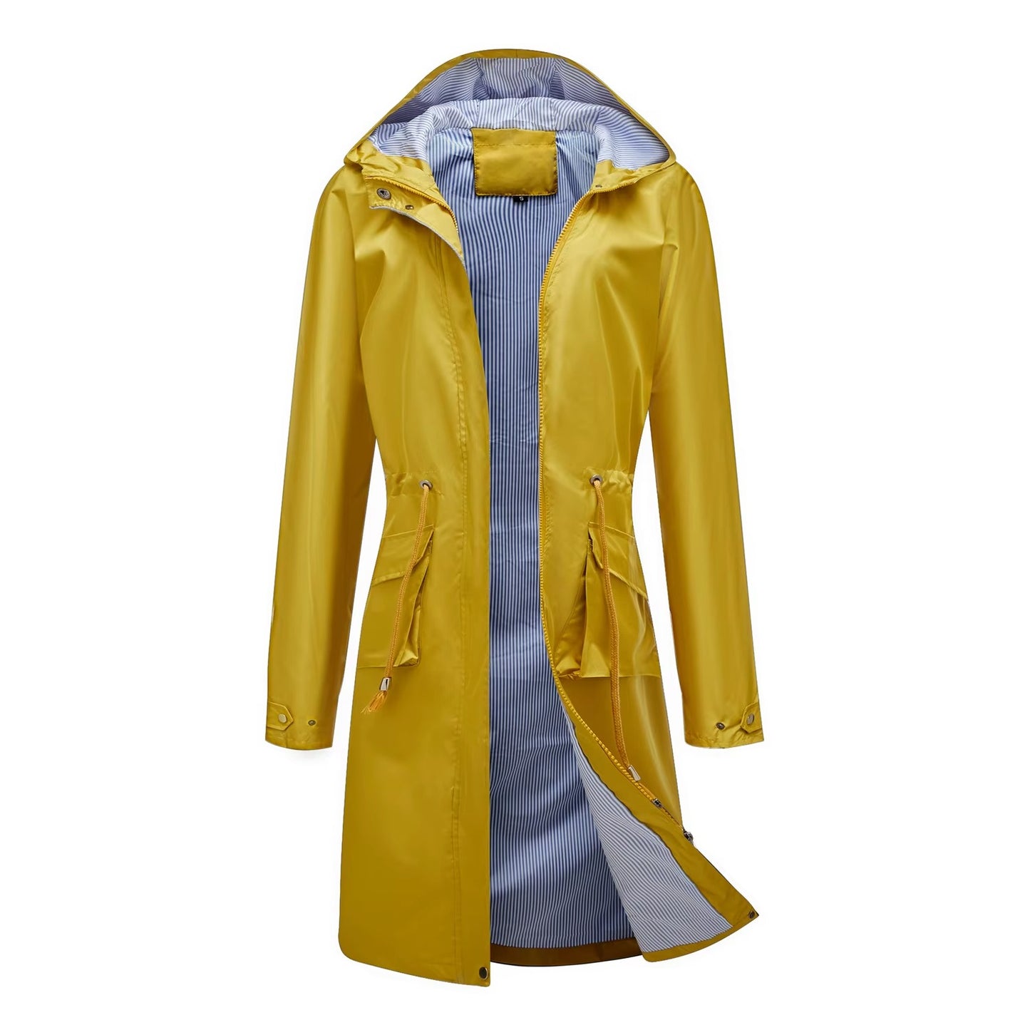 Women's Waterproof Lightweight Rain Jacket Formal Blazer-Style Windbreaker With Zipper Closure Casual Outdoor Hooded Trench Coat