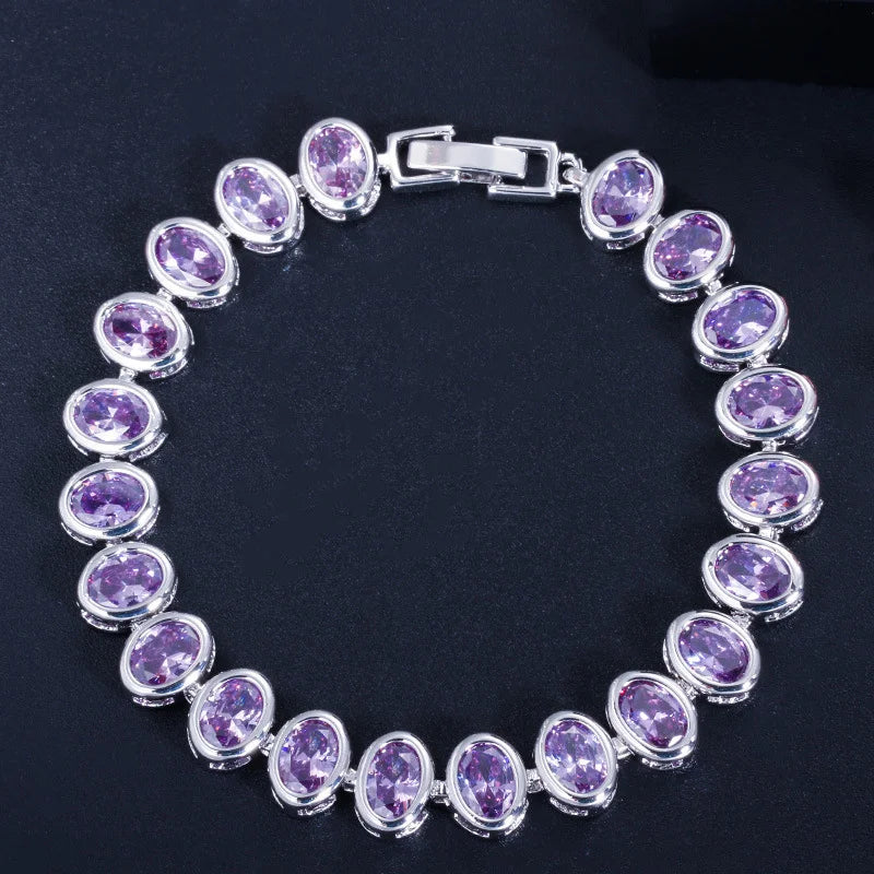 High Quality Stylish Pieces Bezel Setting Oval Cut Cubic Zirconia Pink Tennis Bracelet for Brides Dress Jewelry