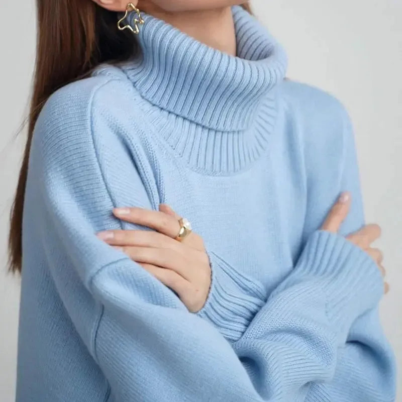2025 Hot Selling Europe and the United Style New Solid Color Turtleneck Sweater Autumn and Winter Loose Sweater Top Women