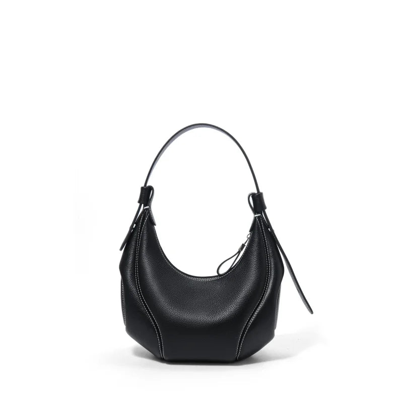 Women's Customized Half-Moon Underarm Shoulder Handbag Fashionable Genuine Cowhide Leather Bag Adjustable Strap Full-Grain