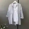 2025 Women Ladies Patchwork Striped Shirts Spring /Autumn Midi Length Loose Women's Casual Shirt and Blouse