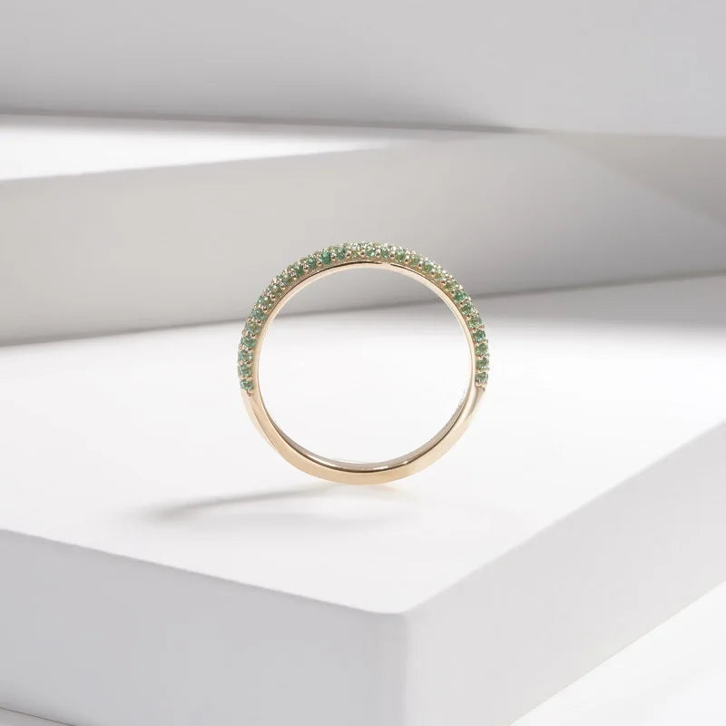 MomentWill "14K Yellow Gold Solid Wedding Band with Lab-Created Emerald and Ruby Gemstones"