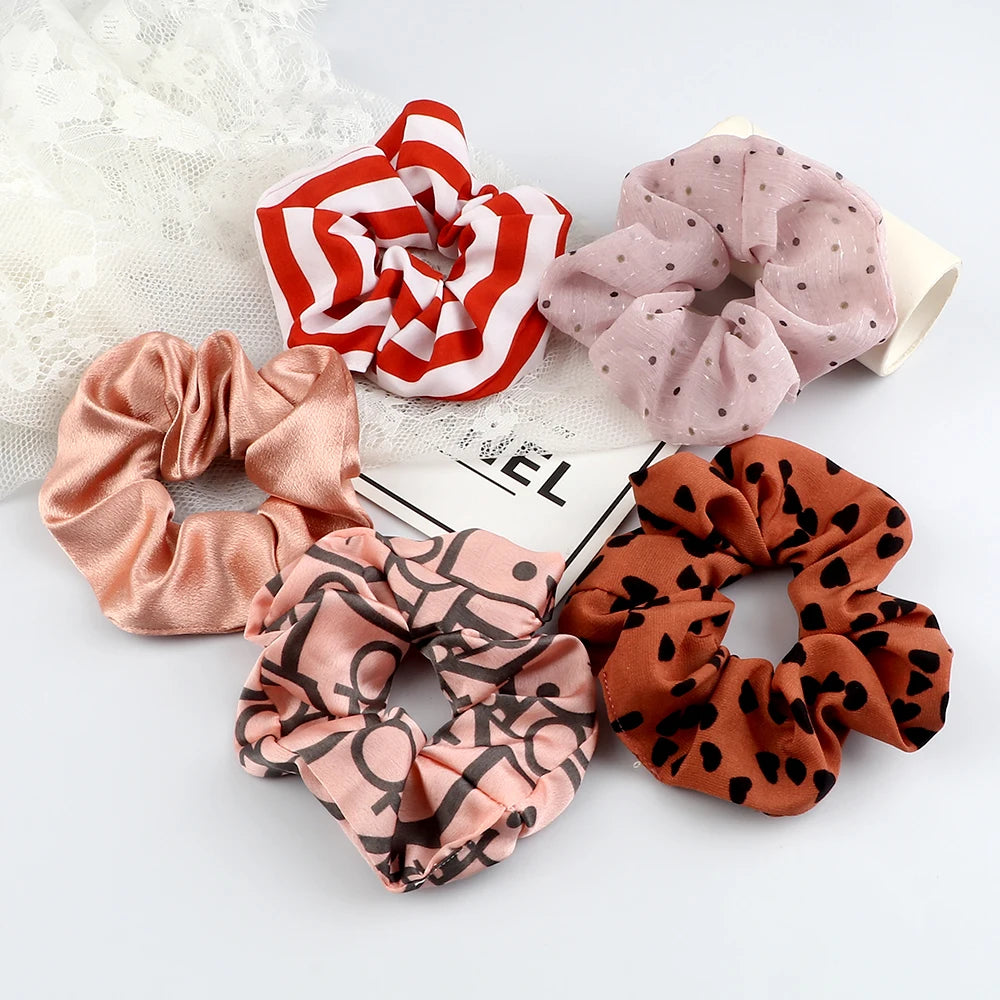 5Pcs/Lot Girl Pink Red Hair Band Accessories Fashion Large Hair Ties Solid Color Elastic Scrunchies For Women Ponytail Hairstyle