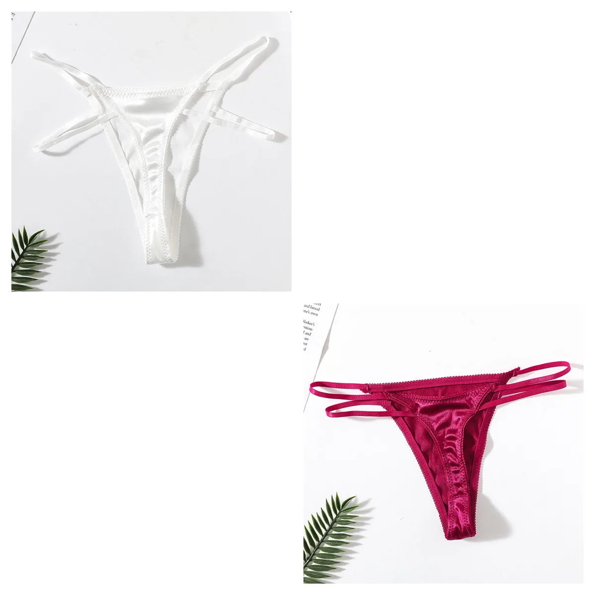 2Pcs/Set Women Panties Low Waist G-string Satin Underwear Female Underpants Solid Color Panty Sexy Lingerie Thongs