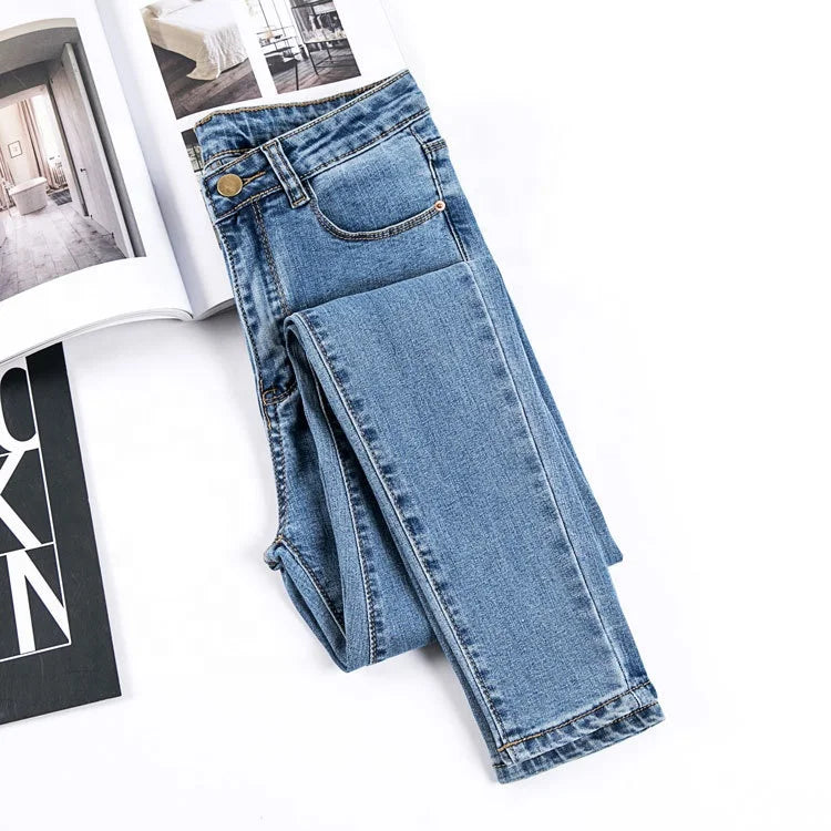 Women'S Pants High Waisted Elastic Tight Small Feet Pencil Jeans