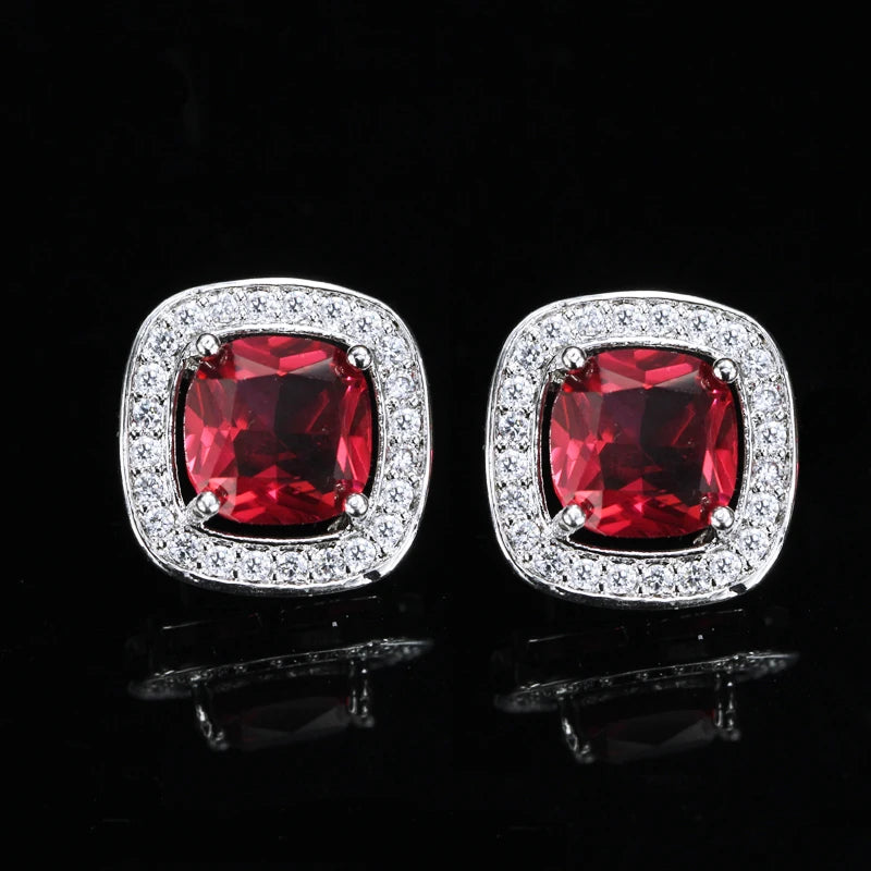 8 Color Options High Quality Square Shaped Cubic Zircon Stone Pink Crystal Fashion Stud Earrings for Women Daily Wear Jewelry