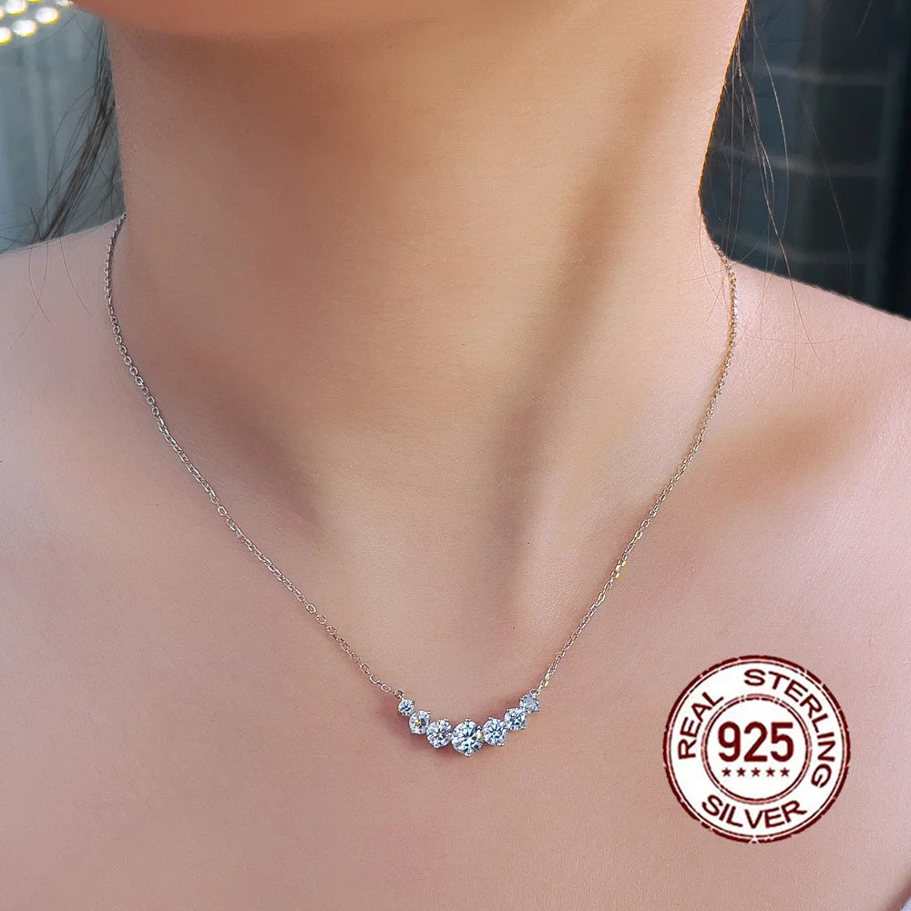 Elegant 925 Silvery 5mm Ice Round Zirconia Inlaid Smile Shaped Pendant Necklace for Women Banquet Valentine's Day Gift