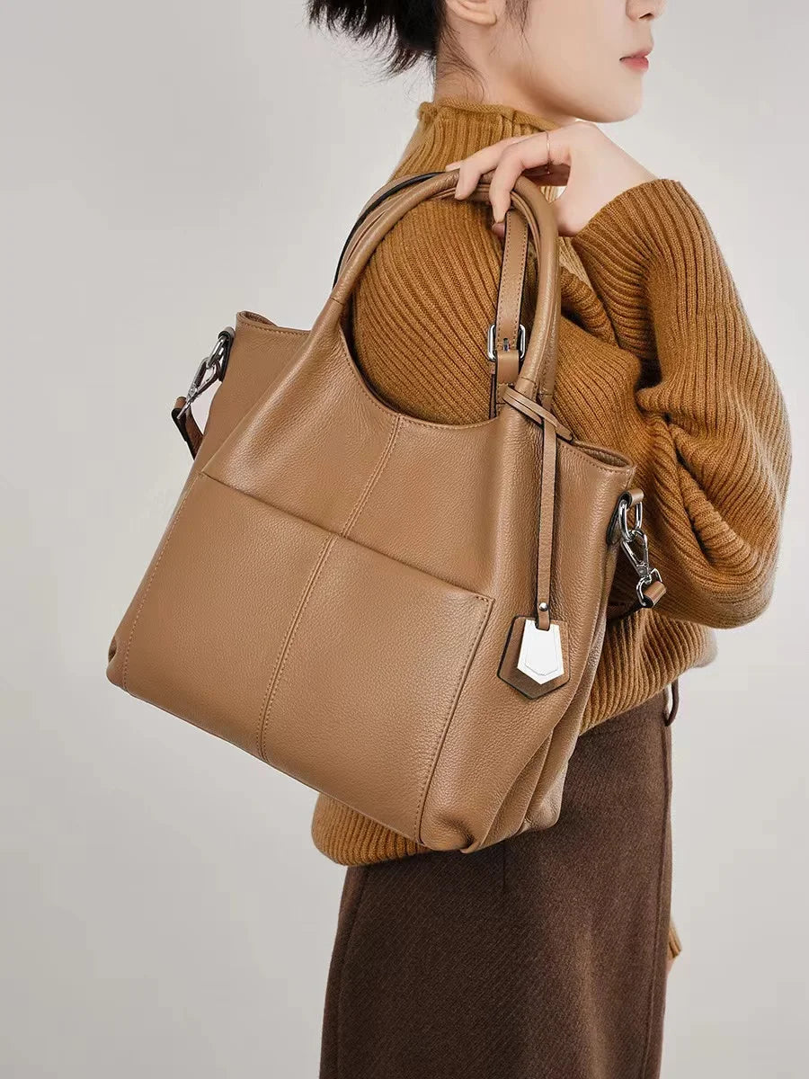 Genuine Leather Women's Tote 2025 New, Large Capacity Single Shoulder Handbag Middle-aged Mom Crossbody Bags