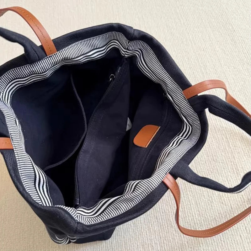 2026 Fall, Summer New Women Bag Beach Totes Lady Stripe Handbag Female Denim Striped Woven Shopping Shoulder Bag