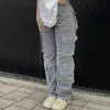 2025 Girls Fashion Loose Cotton Straight Pants Street Hip-hop Outwear Front Pocket Long Overalls Trousers Women's Clothing