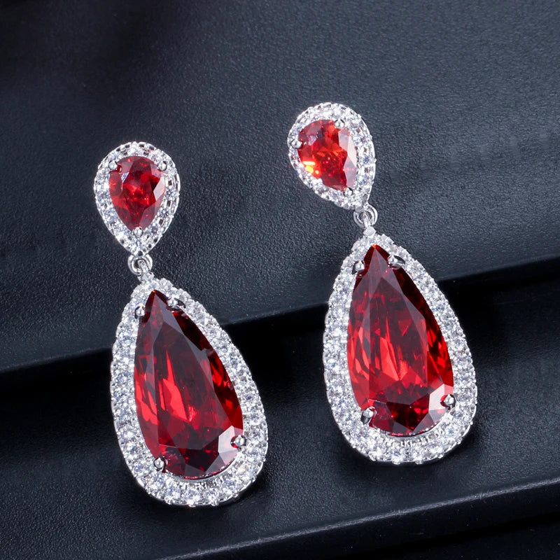 White Gold Plated Cubic Zirconia Crystal Long Tear Drop Dangling Bridal Earrings for Women Party Jewelry Gift with Safe Pin