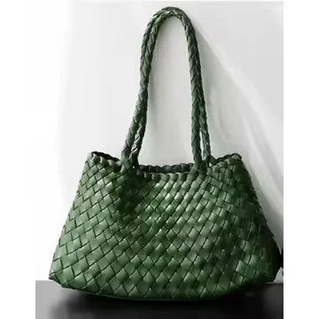 Luxury Tanned Cowhide Genuine Braided Leather Woven Shoulder Bags Large Capacity Soft Hand-woven Women's Bags with Cotton Pouch