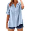 2025 Spring Fall Summer New Shirt Casual Loose Button V-neck Large Short Sleeve Top Women's Shirt