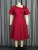 2025 New Fashion Summer Dress Solid Color High Waist Puff Short Sleeve Plus Size A-Line Women's Dress