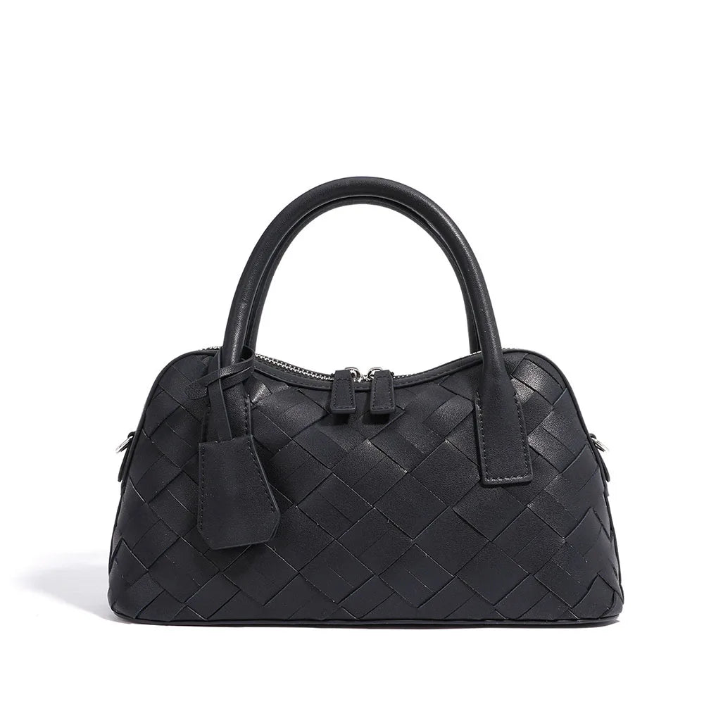 Elegant Genuine Cowhide Leather Woven Bag Women's Lady Style Handwoven Crossbody Shoulder Clutch Pillow Handbag Purse