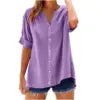 2025 Spring Fall Summer New Shirt Casual Loose Button V-neck Large Short Sleeve Top Women's Shirt