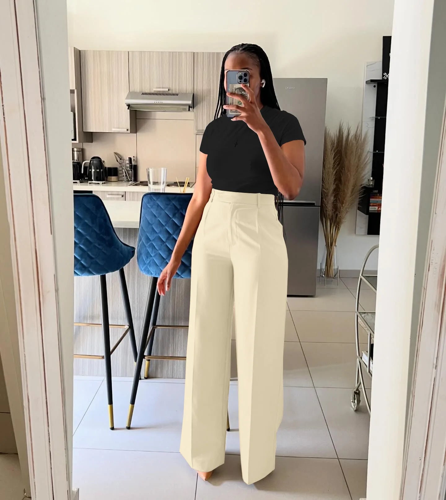 2025 Spring and Autumn Women's Lady High Waist Straight Wide Leg Casual Solid Color Trousers Female Office Pants